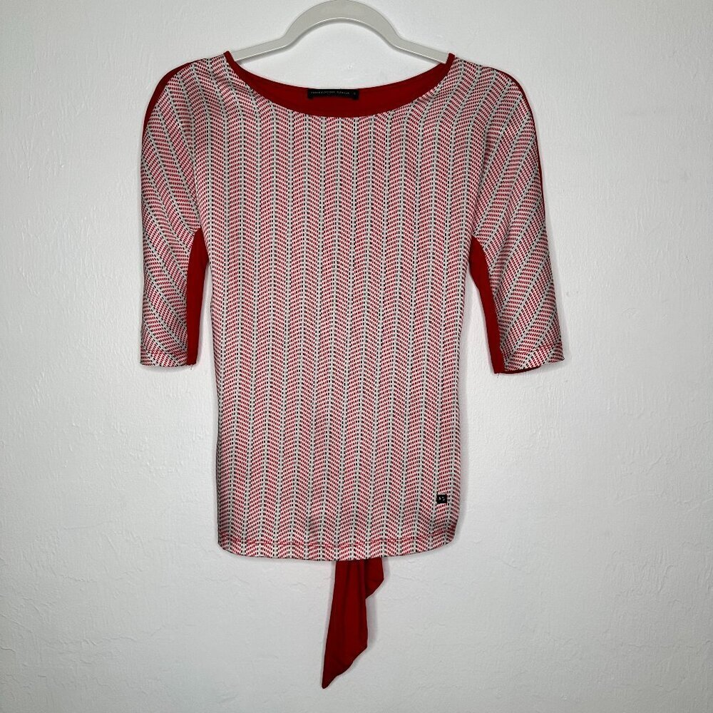 Purificacion Garcia Red & White Short Sleeve Tie Back Top Size S